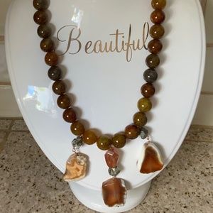NWT BARSE triple brown agate 18” pendant necklace